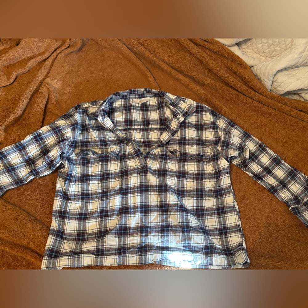 LOFT Plaid Button-Down Shirt in Blue & White